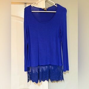 Sharon Young Blue Lace Hem Top